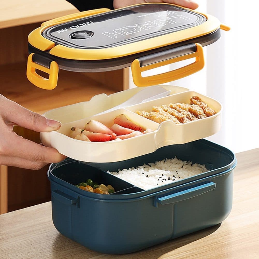 Children and Adults Lunch Box with Compartments, 14.5x21x8 cm, Practical Reusable, White