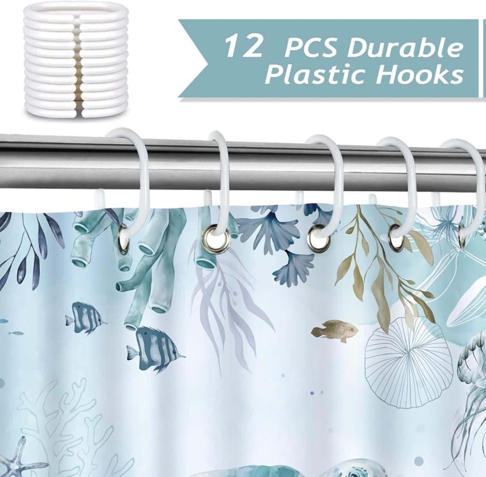 Waterproof Polyester Shower Curtain with Sea Turtle and Dolphin Design, Mildew Resistant, Light Blue, 180x180 cm
