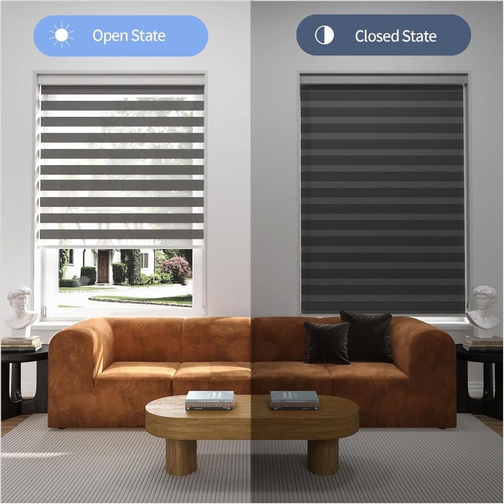 40×150CM Blackout Sun Protection Roller Blind, Blackout Zebra Blind Without Drilling, Gray