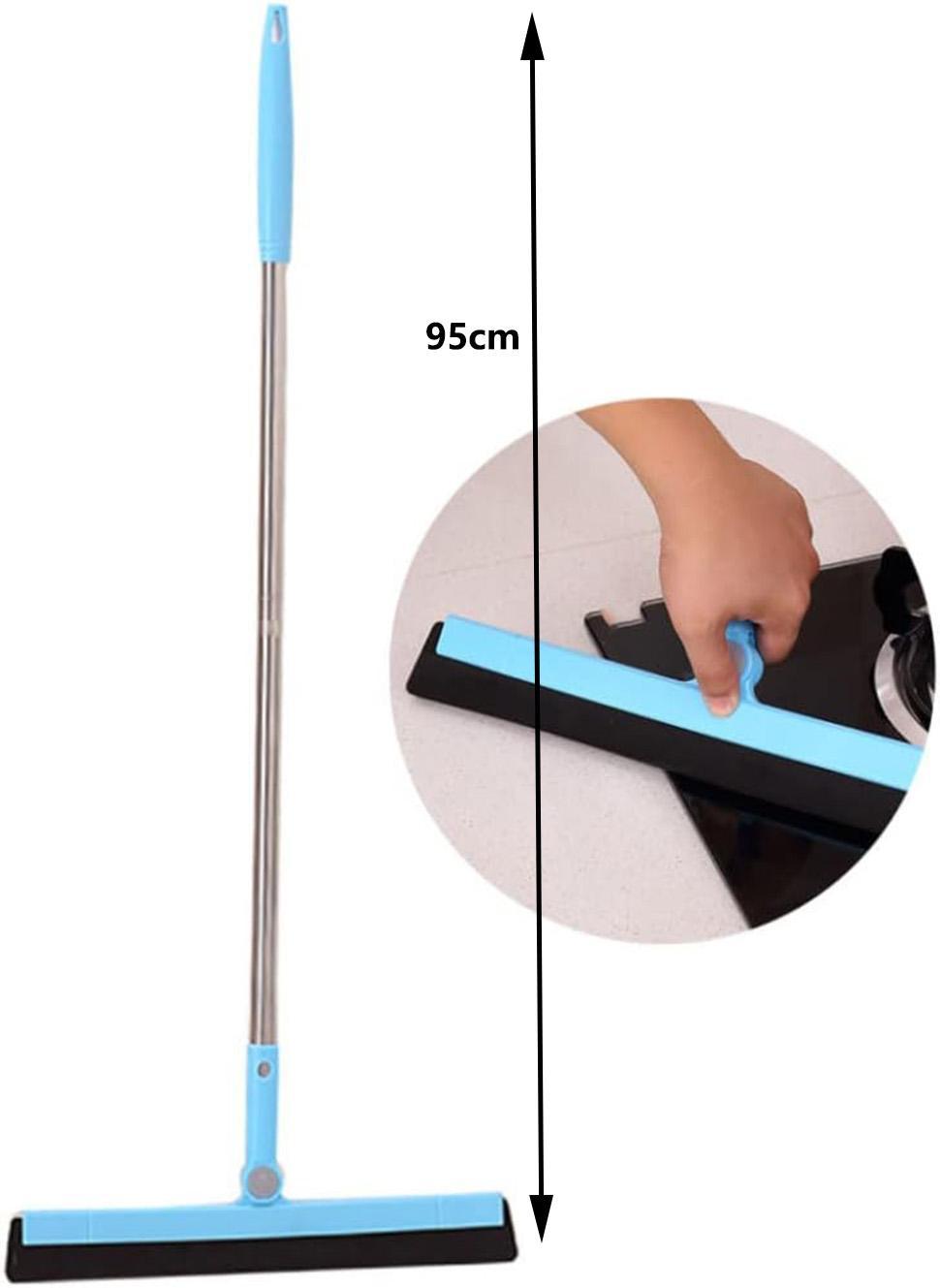 95 cm Water Scraper with Telescopic Handle, Rotatable for Wet and Dry Use, Compatible with Floors, Tiles, Windows and Showers, Blue