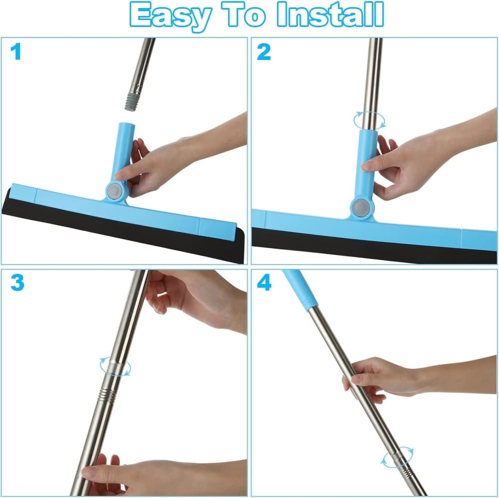 95 cm Water Scraper with Telescopic Handle, Rotatable for Wet and Dry Use, Compatible with Floors, Tiles, Windows and Showers, Blue