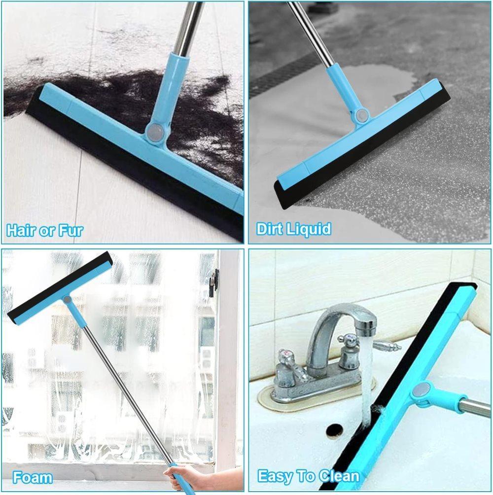 95 cm Water Scraper with Telescopic Handle, Rotatable for Wet and Dry Use, Compatible with Floors, Tiles, Windows and Showers, Blue