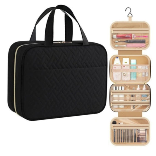 Waterproof Makeup Bag with Hanging Hook, Lightweight Toiletry Bag for Bathroom and Travel, Black