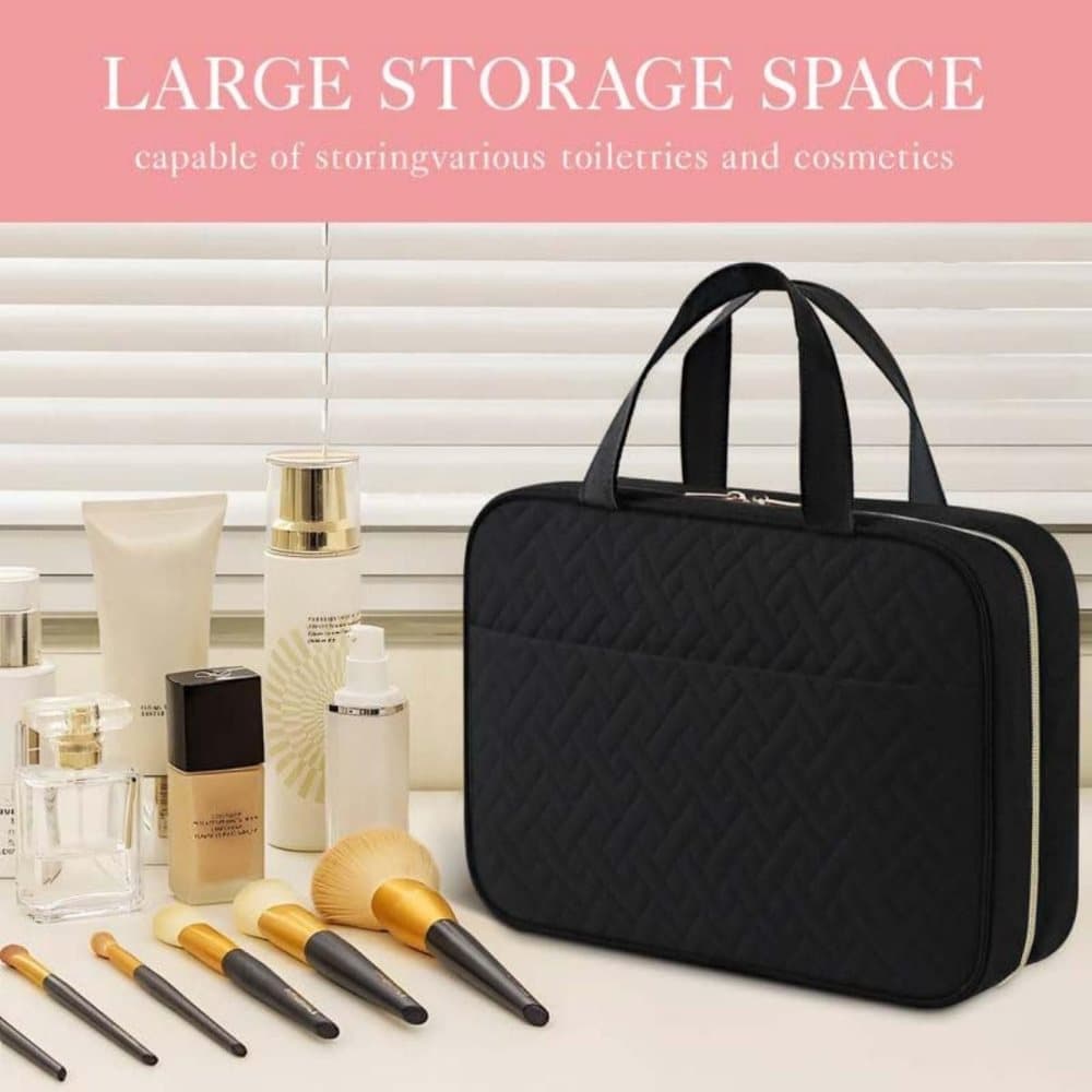 Waterproof Makeup Bag with Hanging Hook, Lightweight Toiletry Bag for Bathroom and Travel, Black