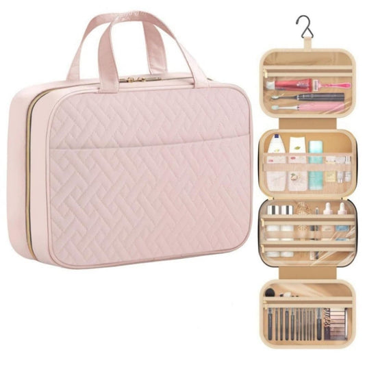 Waterproof Makeup Bag with Hanging Hook, Lightweight Toiletry Bag for Bathroom and Travel, Pink