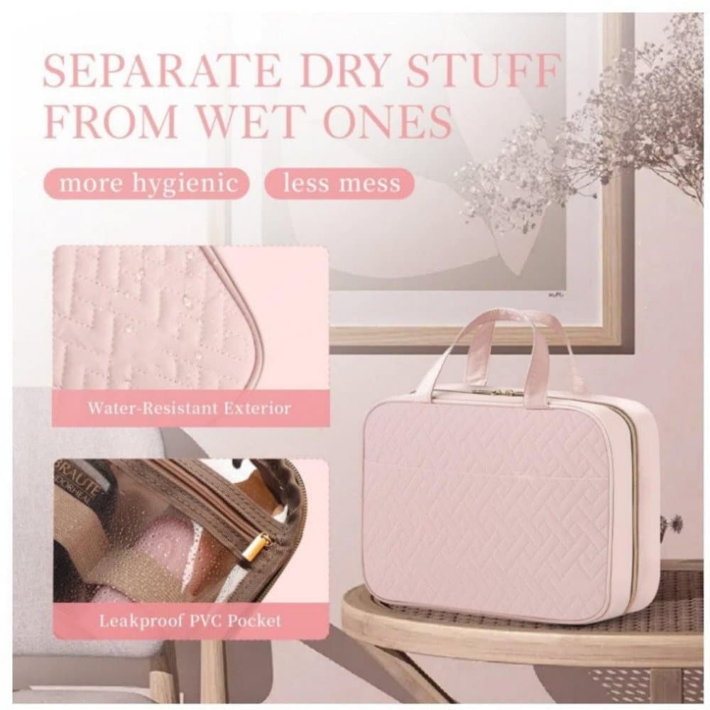 Waterproof Makeup Bag with Hanging Hook, Lightweight Toiletry Bag for Bathroom and Travel, Pink