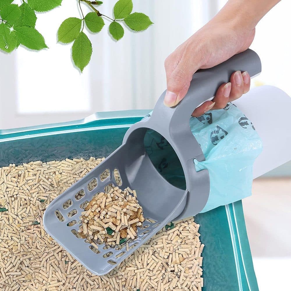 2-in-1 Litter Box Scoop with Holder and Waste Bags, Non-Slip Durable Pet Cleaning Tool