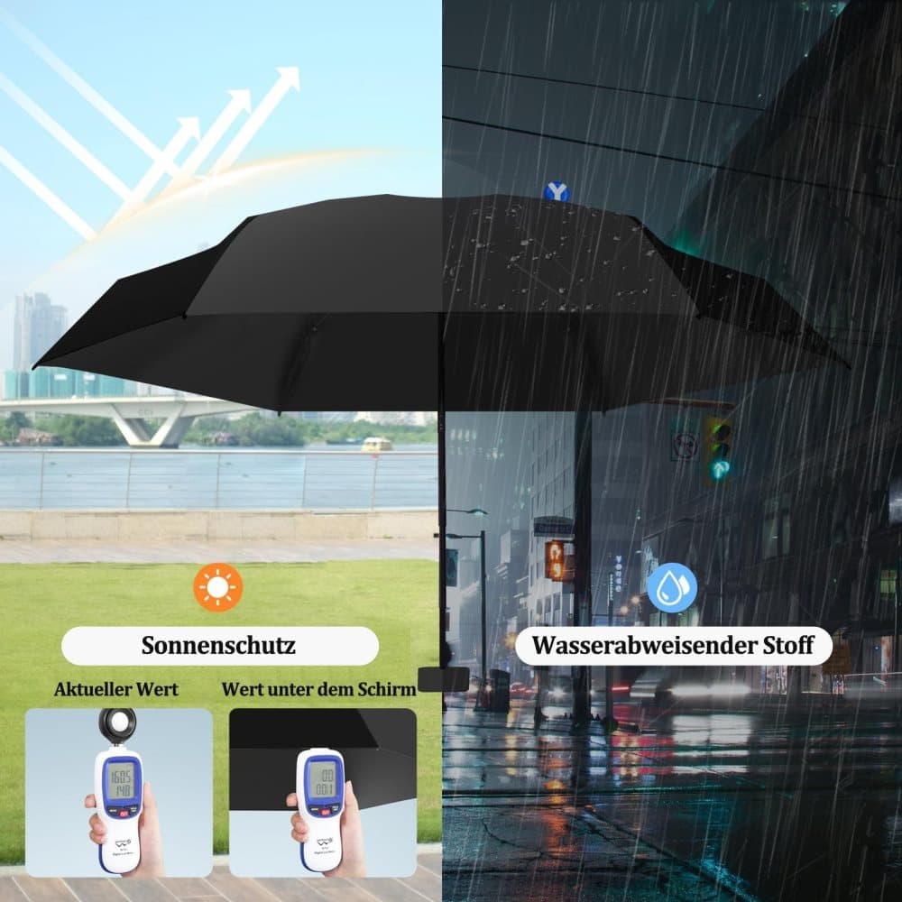6-Fold Compact UV Protection Umbrella for Sun and Rain, Ultralight with Storage Box, Blue