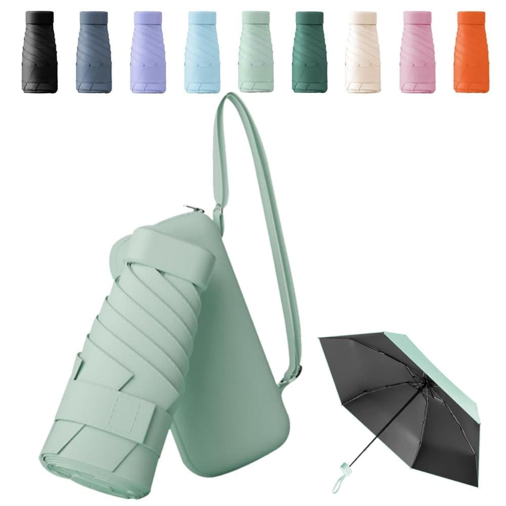 6-Fold Ultralight Capsule Umbrella with UV Protection for Sun and Rain, Green, 6-Fold