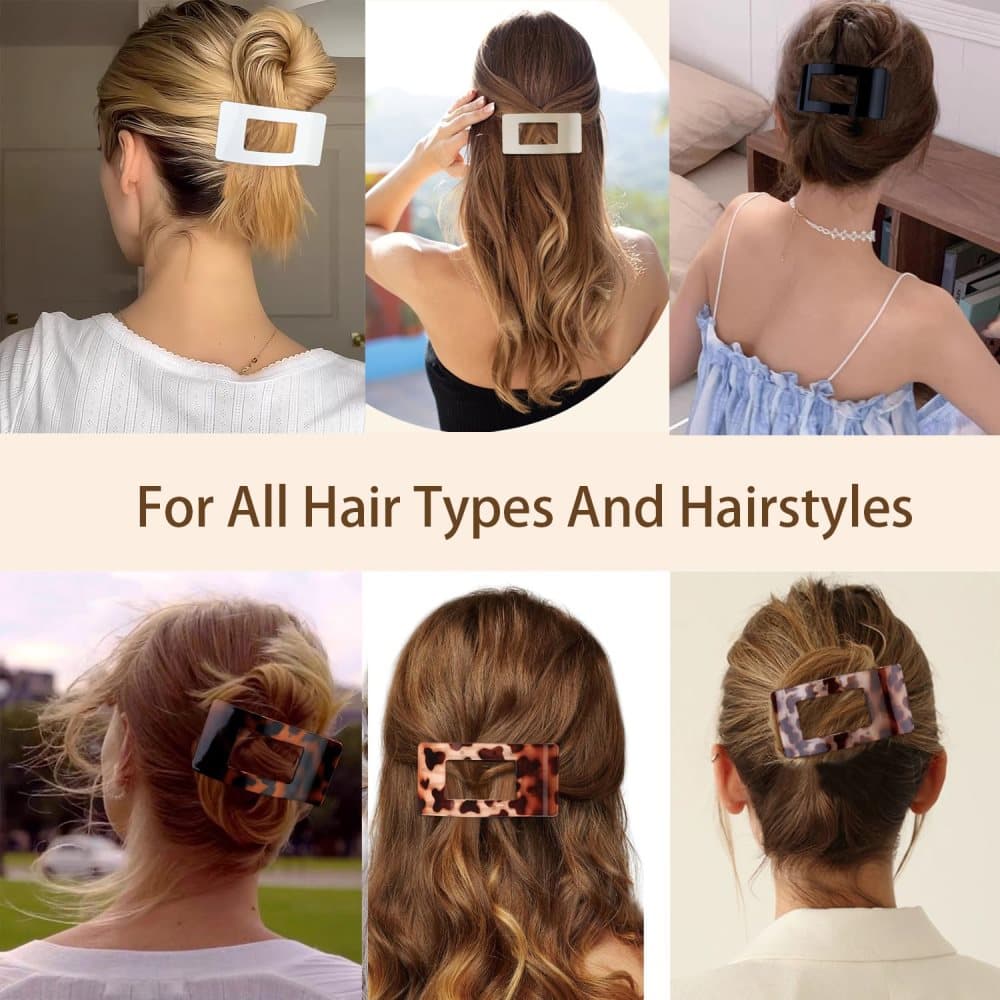 4-Pack Multicolored Hair Clips, Ergonomic Curved Flat Clips for Thin and Thick Hair with Strong Grip, Oval/Square