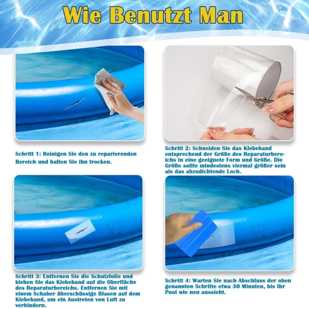Waterproof Strong Repair Tape for Pool Repair and Sealing, Self-Adhesive, 10 cm x 100 cm