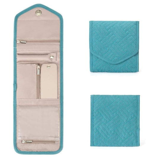 Green Travel Jewelry Box with Compartments, Compact Portable Jewelry Storage Bag, 15cm