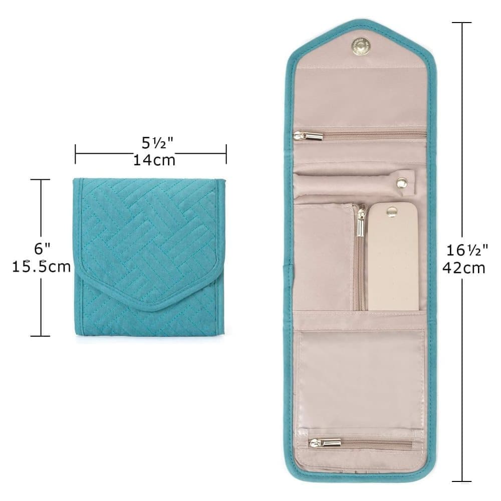 Green Travel Jewelry Box with Compartments, Compact Portable Jewelry Storage Bag, 15cm