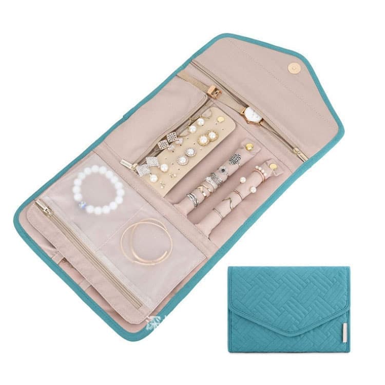Compact Travel Jewelry Box with Compartments, Dark Blue, 23cm