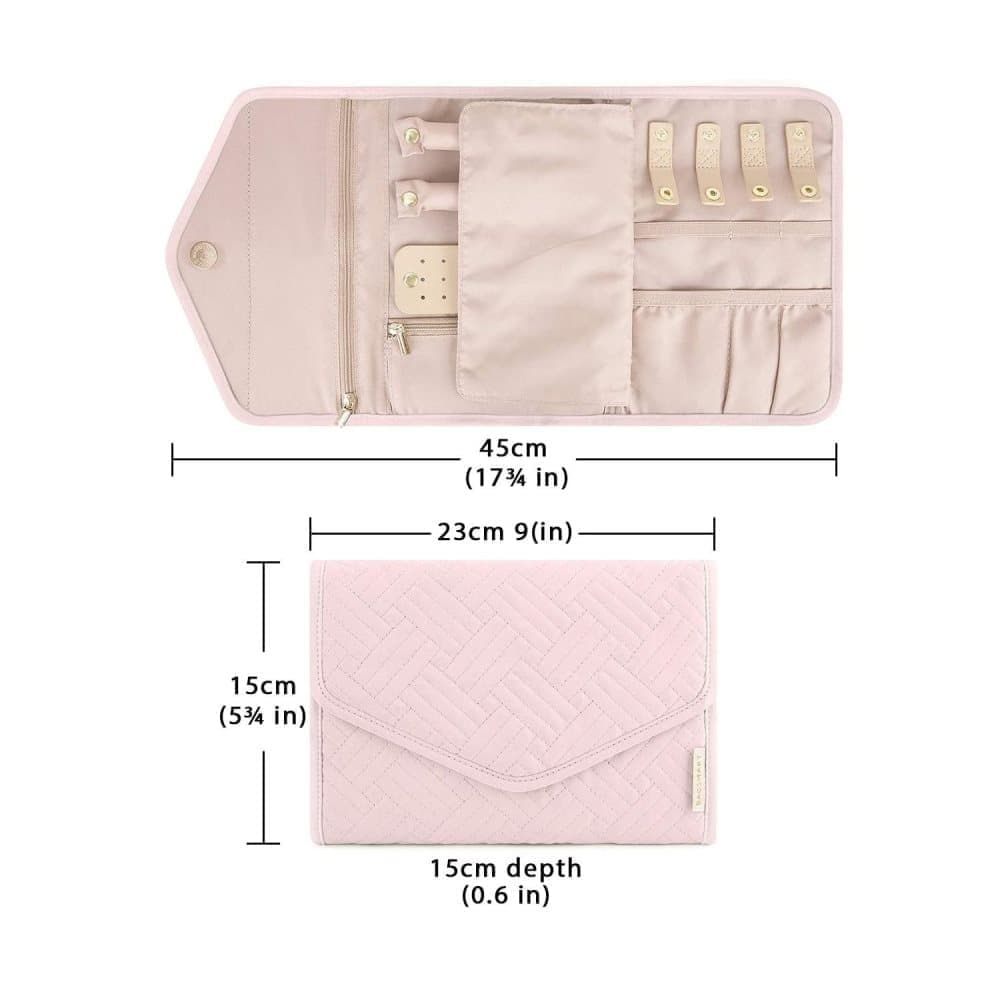 Compact Travel Jewelry Box with Compartments, Pink, 23cm