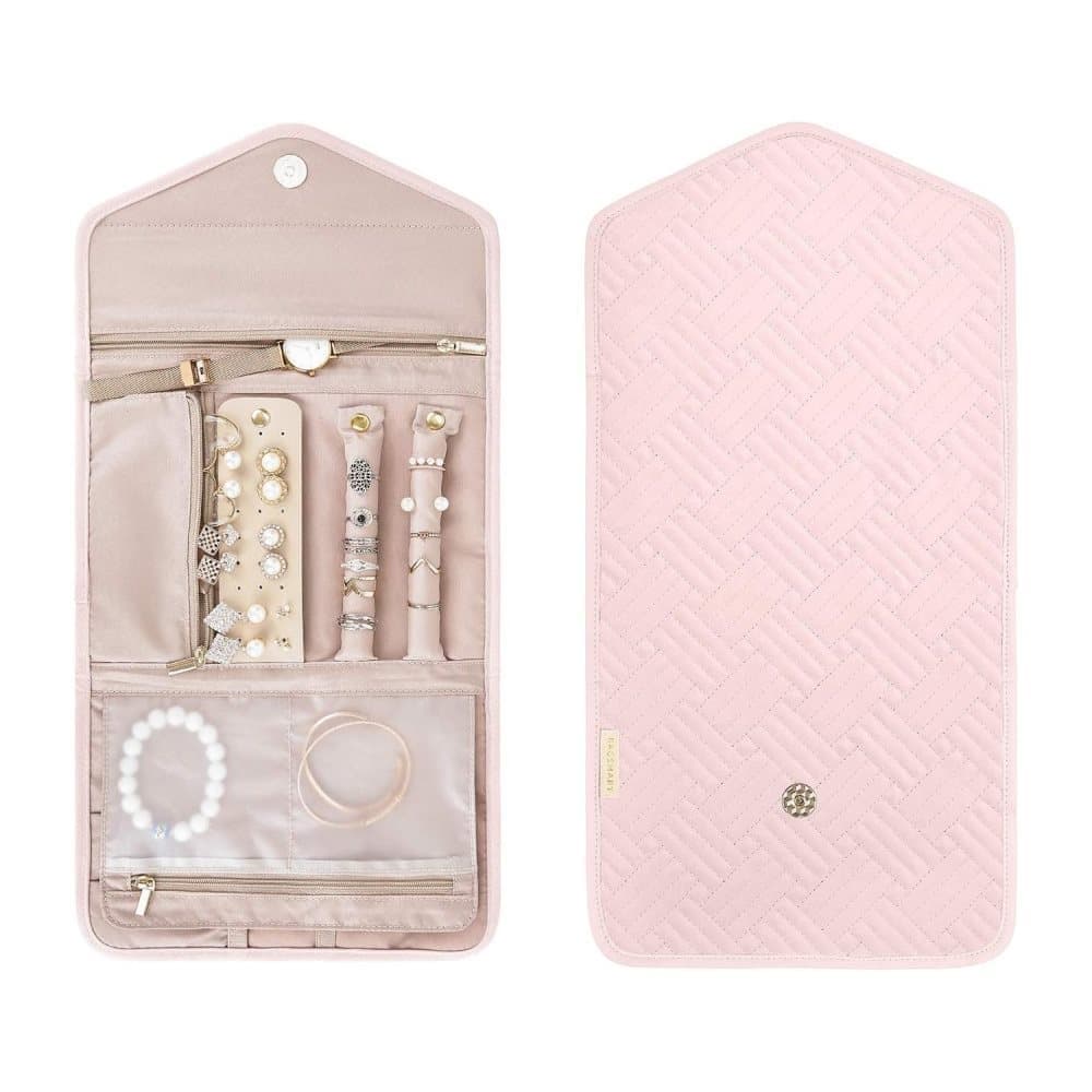 Compact Travel Jewelry Box with Compartments, Pink, 23cm