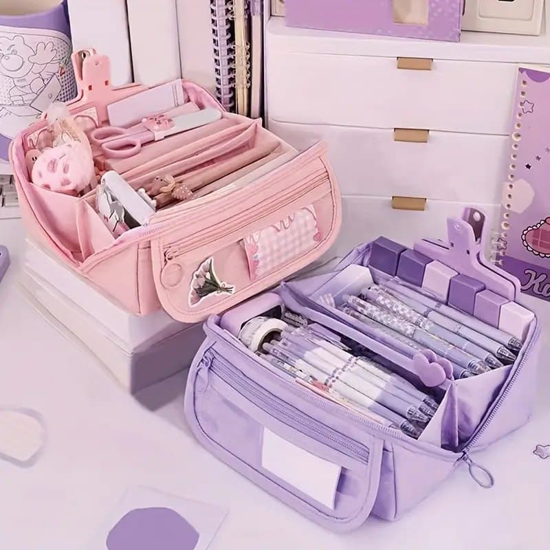 Waterproof Pencil Case with Zipper, Purple, Large, Multifunctional Travel Pencil Box for Students and Office