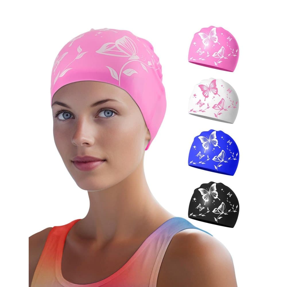 Waterproof Silicone Swimming Cap Non-Slip Elastic Comfortable for Adults, Pink, Compatible with Oral-B