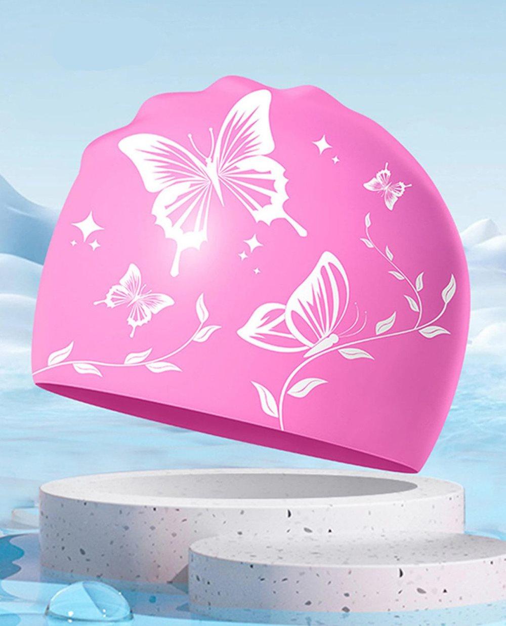 Waterproof Silicone Swimming Cap Non-Slip Elastic Comfortable for Adults, Pink, Compatible with Oral-B