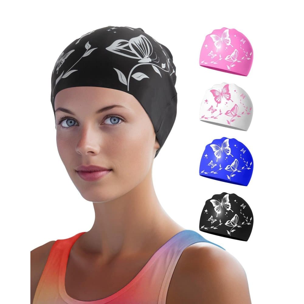 1 Waterproof Silicone Swimming Cap Non-Slip Elastic Comfortable for Adults, One Size, Black