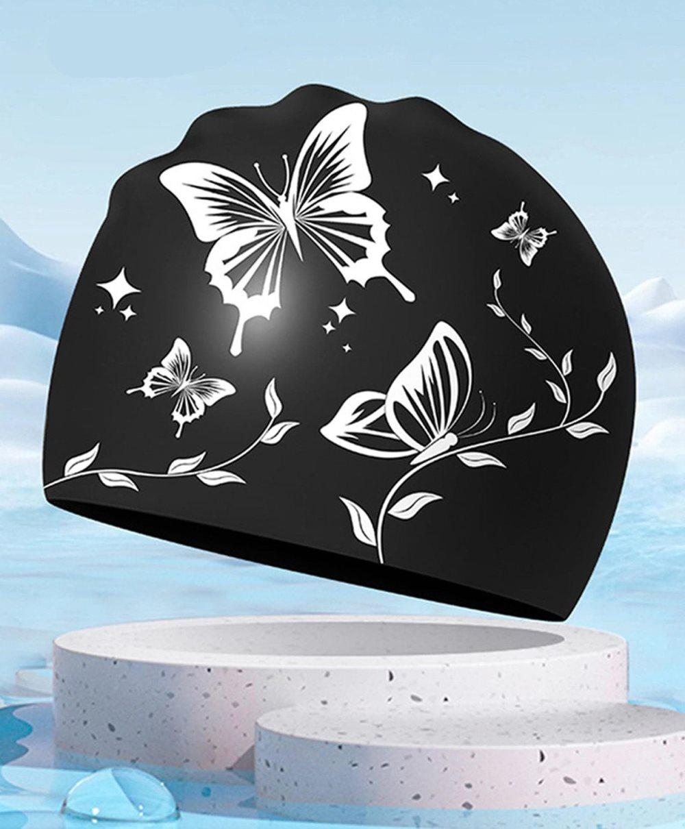 1 Waterproof Silicone Swimming Cap Non-Slip Elastic Comfortable for Adults, One Size, Black