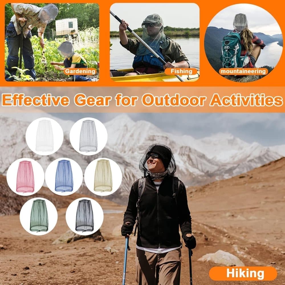 4 pcs Mosquito Net for Hat, Black, Waterproof Adjustable Ultra-fine with Storage Bag, for Fishing Hiking Camping Garden