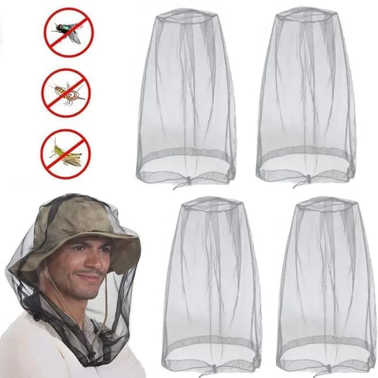 4 pcs Mosquito Net for Hat, Waterproof Adjustable Ultra-fine with Storage Bag, Gray, for Fishing Hiking Camping Garden