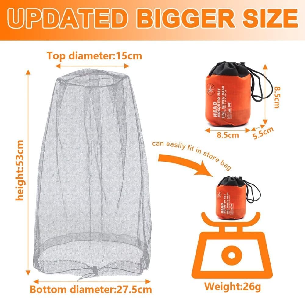 4 pcs Mosquito Net for Hat, Waterproof Adjustable Ultra-fine with Storage Bag, Gray, for Fishing Hiking Camping Garden