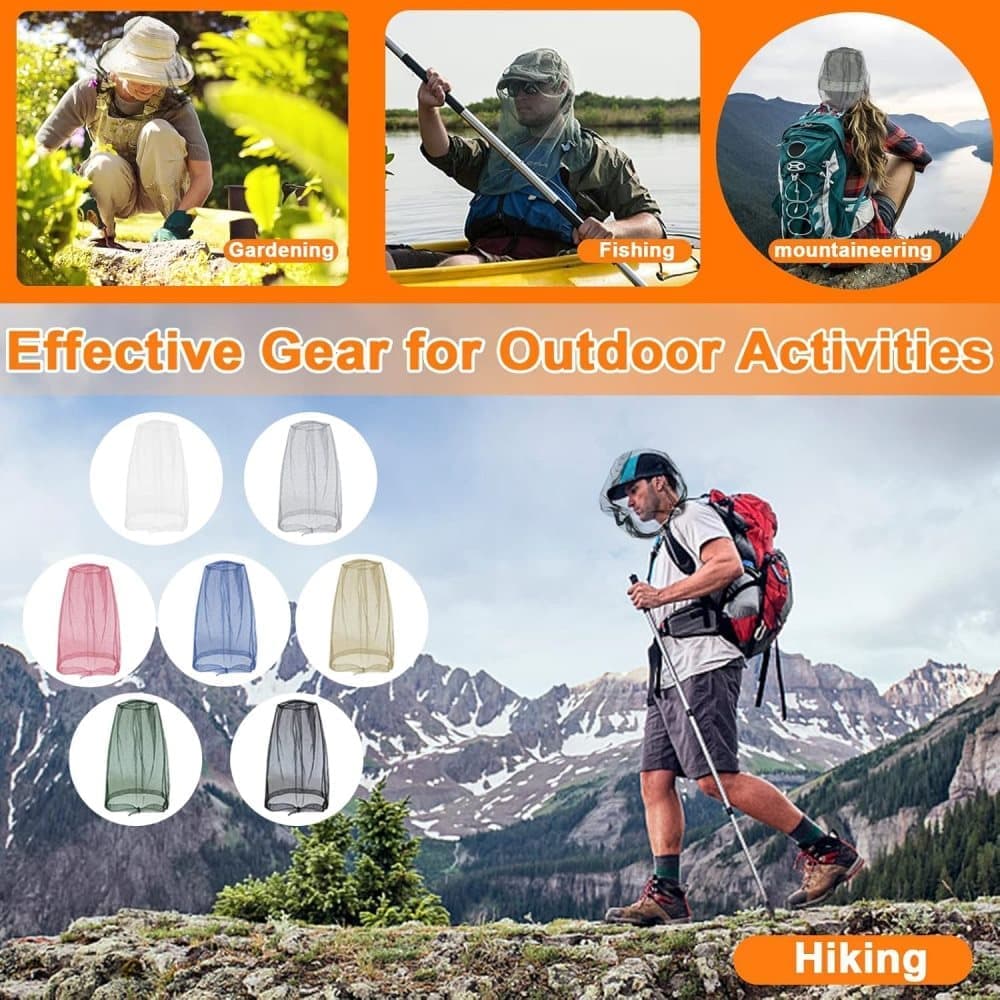 4 pcs Mosquito Net for Hat, Waterproof Adjustable Ultra-fine with Storage Bag, Gray, for Fishing Hiking Camping Garden
