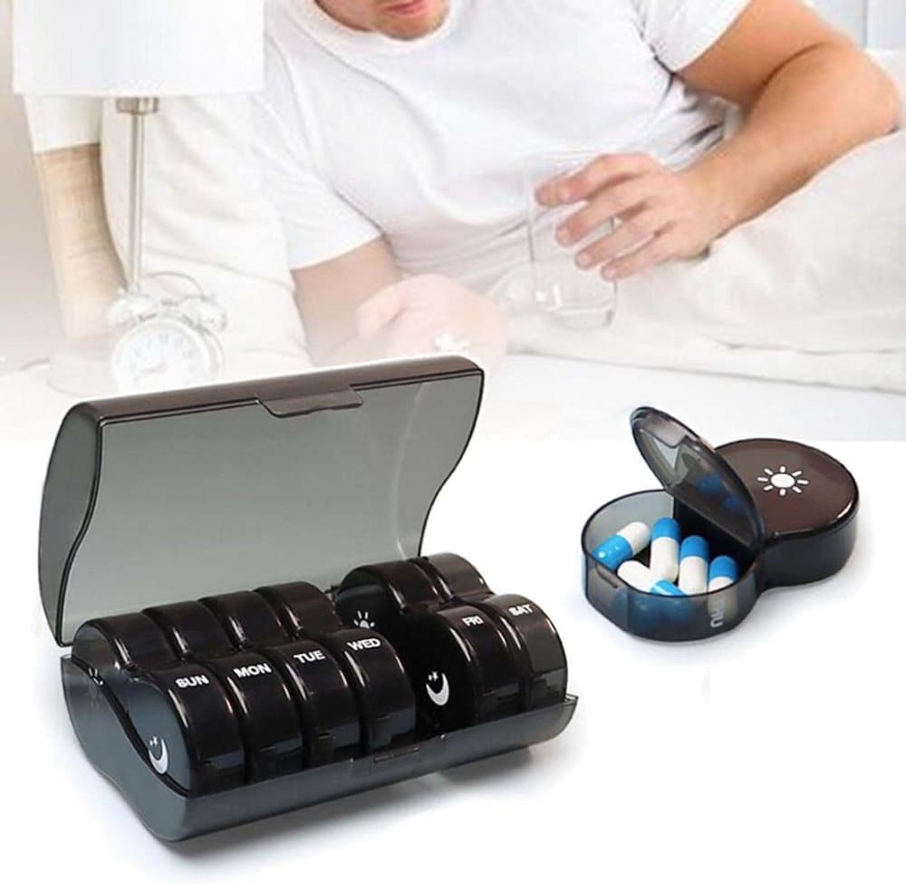 7-Day Round Medicine Dosett Storage with 7 Compartments, compatible with Oral-B, Black
