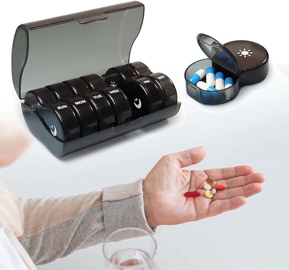 7-Day Round Medicine Dosett Storage with 7 Compartments, compatible with Oral-B, Black