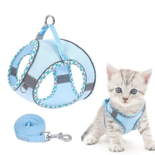 1 Adjustable Pet Harness with Reflector and Leash for Cat and Dog, Soft Comfortable Vest Anti-Escape, XXS, Light Blue