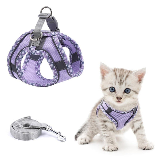 1 Adjustable Pet Harness for Cat and Dog with Reflector and Leash, Soft Comfortable Vest Design Anti-Escape, Compatible with Small Medium Large Pets, L Purple