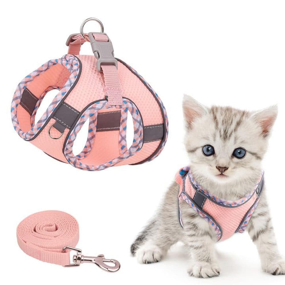 Adjustable Pet Harness with Reflector and Leash for Cats and Dogs, Soft Comfortable Vest Design Anti-Escape, Compatible with Small Medium Large Breeds, L, Pink