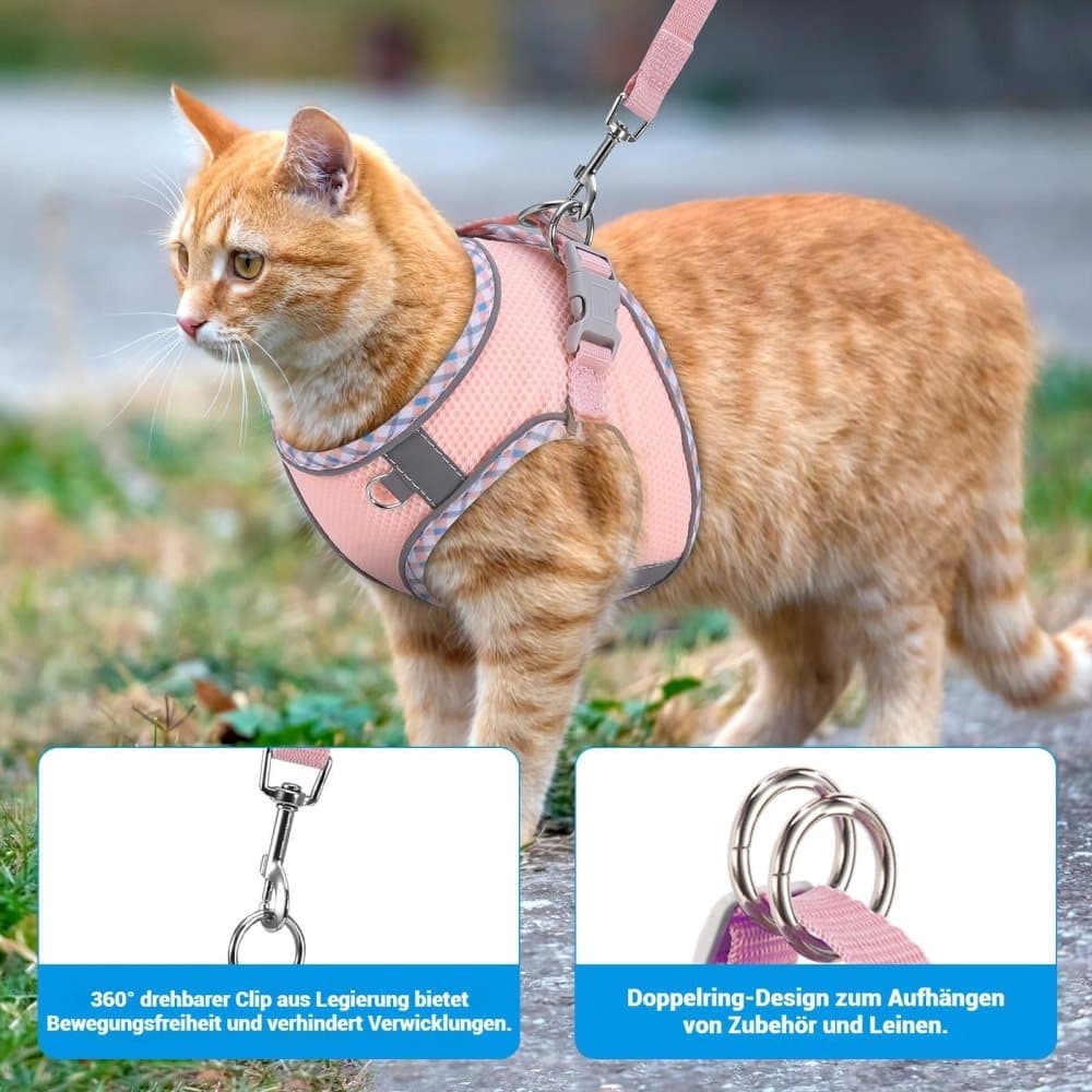 Adjustable Pet Harness with Reflector and Leash for Cats and Dogs, Soft Comfortable Vest Design Anti-Escape, L, Black