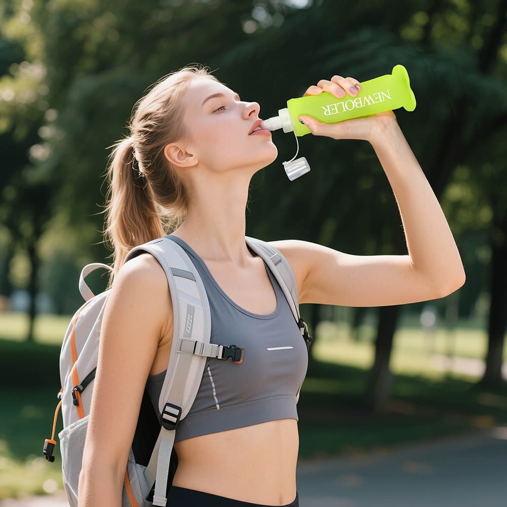 Foldable Water Bottle 250ml, Soft BPA-Free for Marathons Camping Hiking, Green