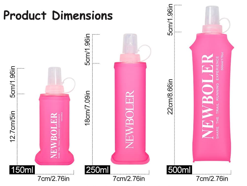 250ML Foldable Water Bottle BPA-Free Soft Bottle for Marathons Camping Hiking, 500ml, Dark Pink