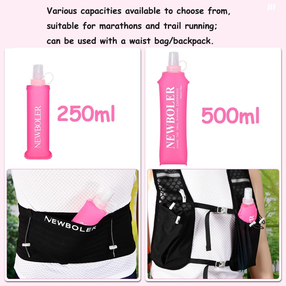150ml Foldable Water Bottle BPA-Free Soft for Marathons Camping Hiking, 150ML, Pink