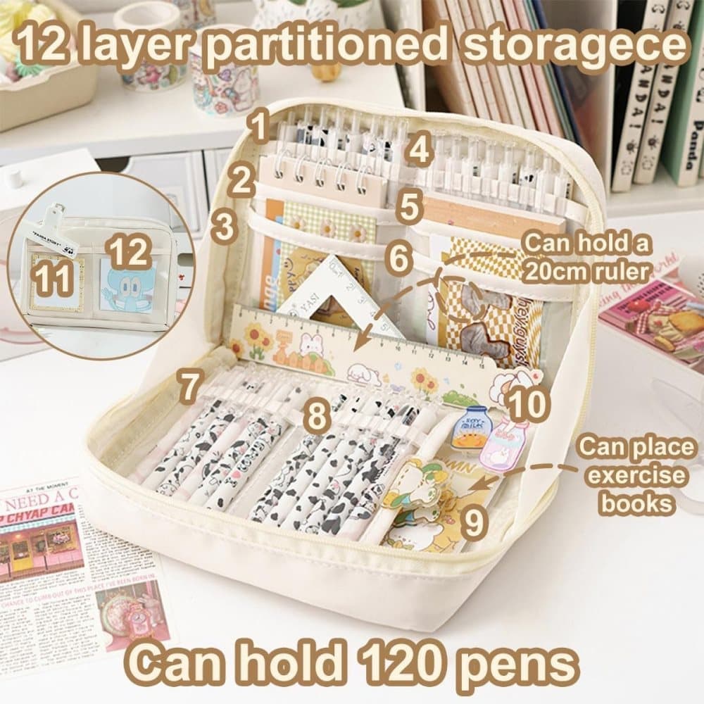 1 Pack Stylish Zipper Pencil Case Large Capacity Multifunctional Travel Pencil Box for School and Office, Brown