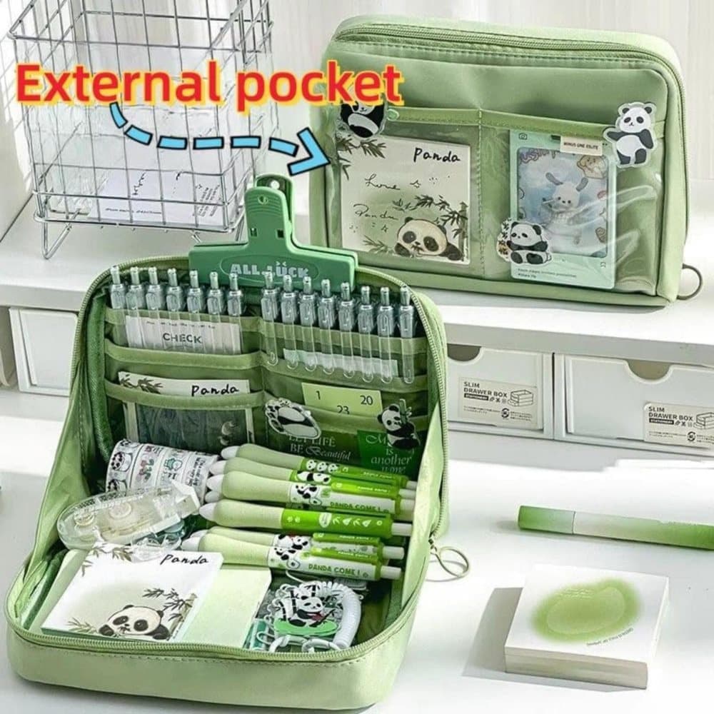 Green Large Capacity Pencil Case with Compartments and Zipper, Multifunctional Travel Pencil Box for School and Office