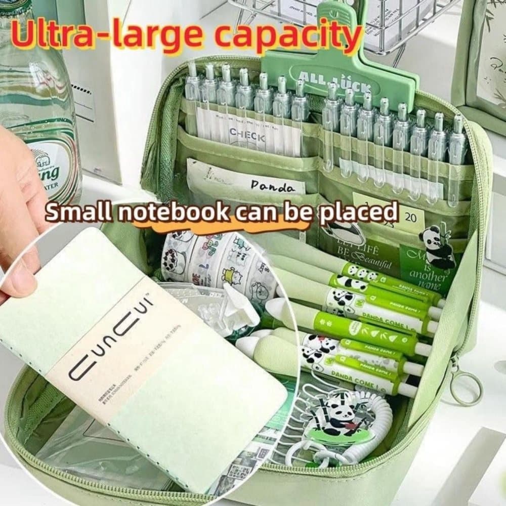 Green Large Capacity Pencil Case with Compartments and Zipper, Multifunctional Travel Pencil Box for School and Office