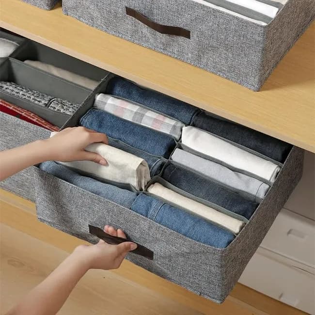 Collapsible Stackable Storage Box with Compartments and Reinforced Handles for Clothes Toys