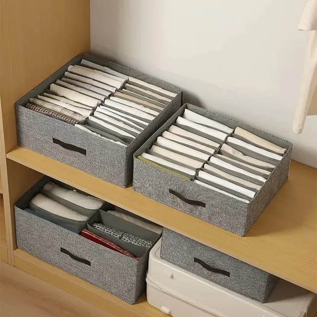 Collapsible Stackable Storage Box with Compartments and Reinforced Handles for Clothes Toys