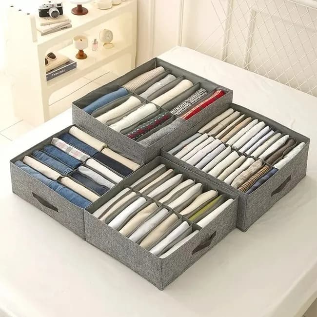Collapsible Stackable Storage Box with Compartments and Reinforced Handles for Clothes Toys
