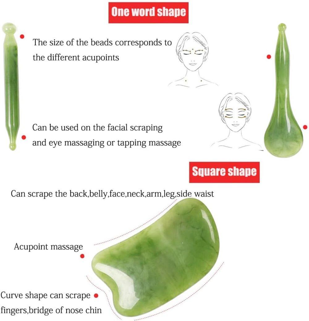 7-piece Gua Sha Set, Resin Facial and Body Massage Tool for Face Legs Back, Green