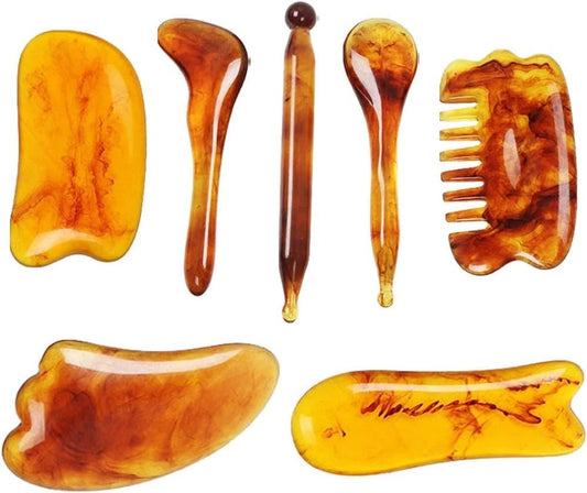 7-piece Gua Sha Set, Resin Facial and Body Massage Tool for Face Legs Back, Gold