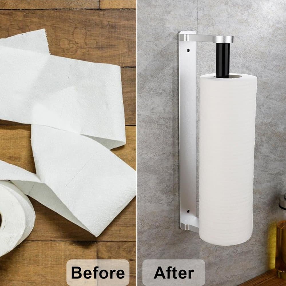 Aluminum Self-Adhesive Paper Towel Holder, No Drilling Required, Silver, 32.5x9.8cm