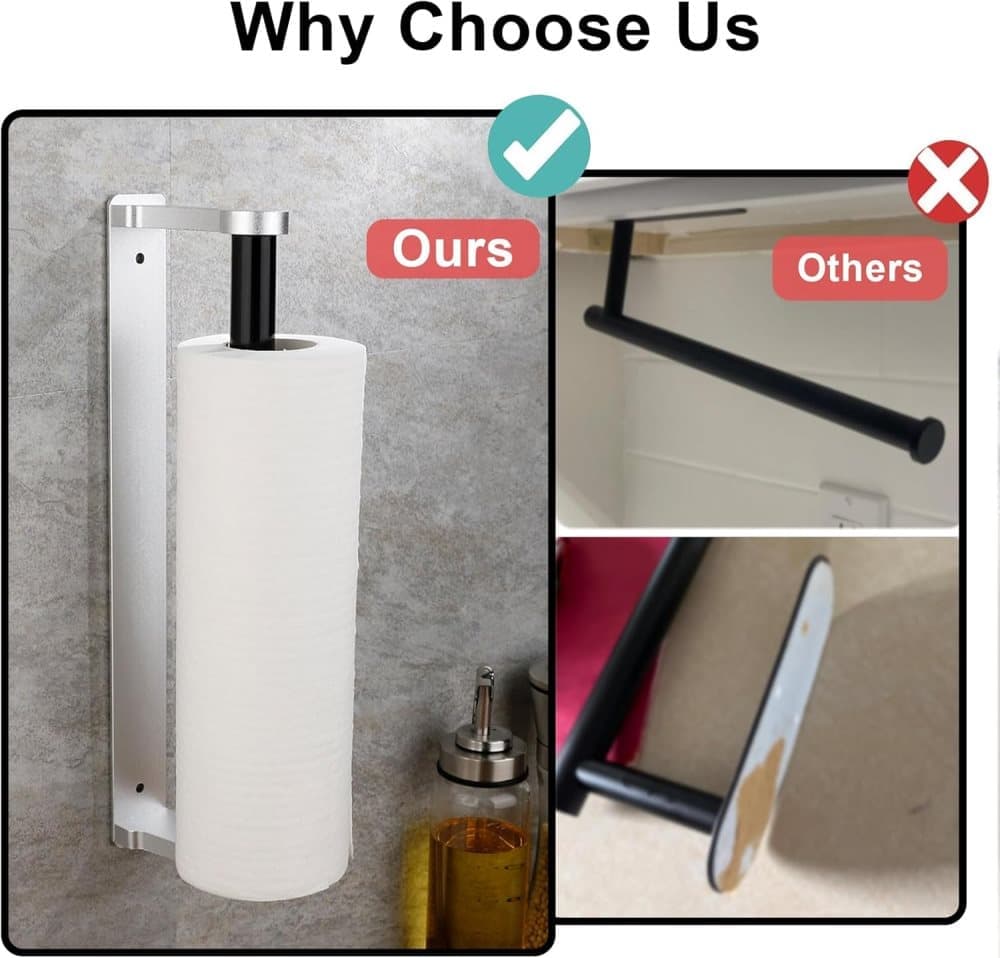 Aluminum Self-Adhesive Paper Towel Holder, No Drilling Required, Silver, 32.5x9.8cm