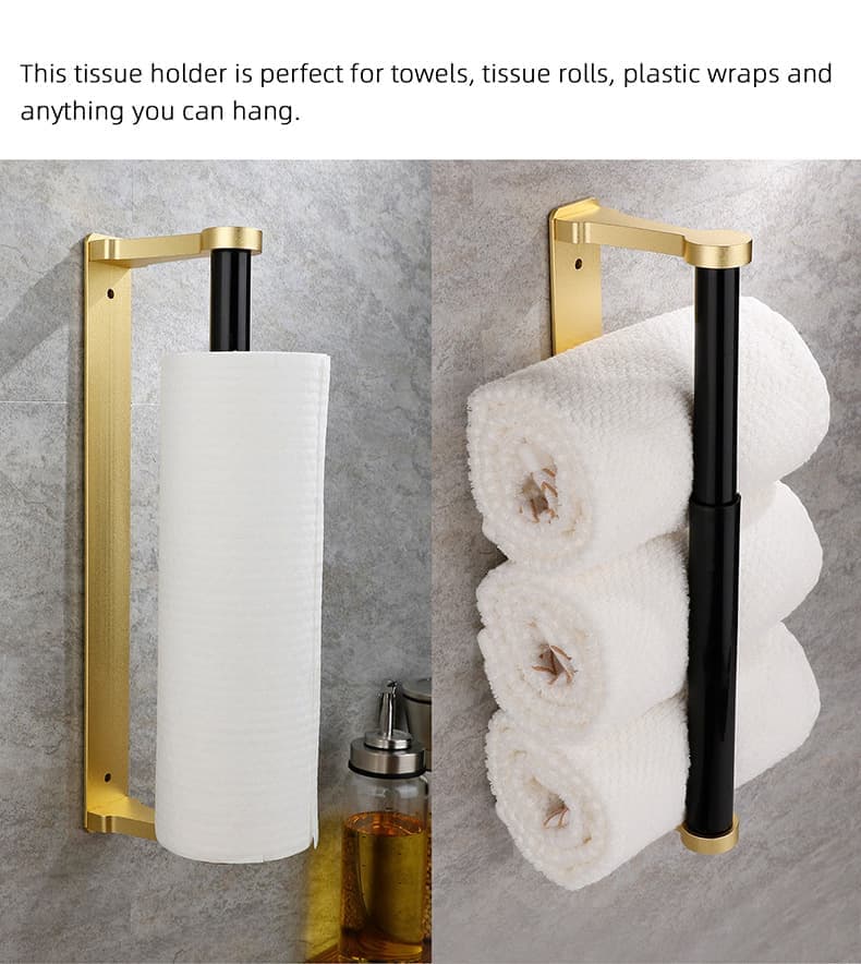 Self-Adhesive Paper Towel Holder for Kitchen & Bathroom, 32.5x9.8cm, No Drilling Required, Gold