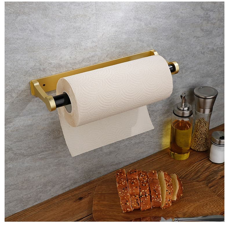Self-Adhesive Paper Towel Holder for Kitchen & Bathroom, 32.5x9.8cm, No Drilling Required, Gold